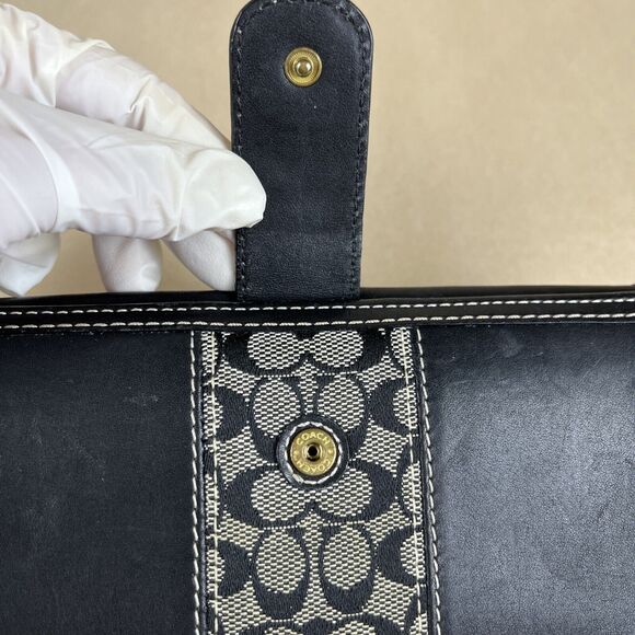 COACH Black Long Wallet Leather BRW Plain Signature - Picture 4 of 12